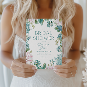 Teal Blue Floral Bridal Shower Invitation L87
