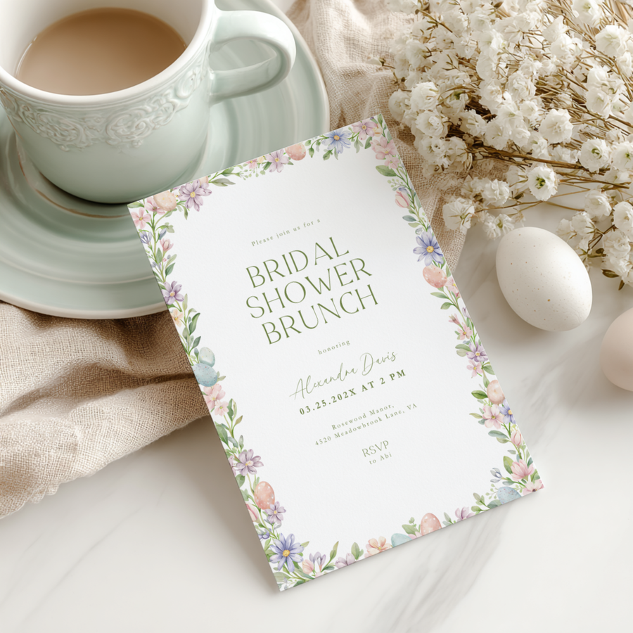 Easter Floral Spring Bridal Shower Brunch Invitation L106