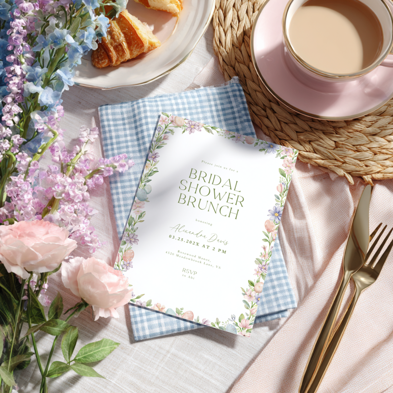Easter Floral Spring Bridal Shower Brunch Invitation L106