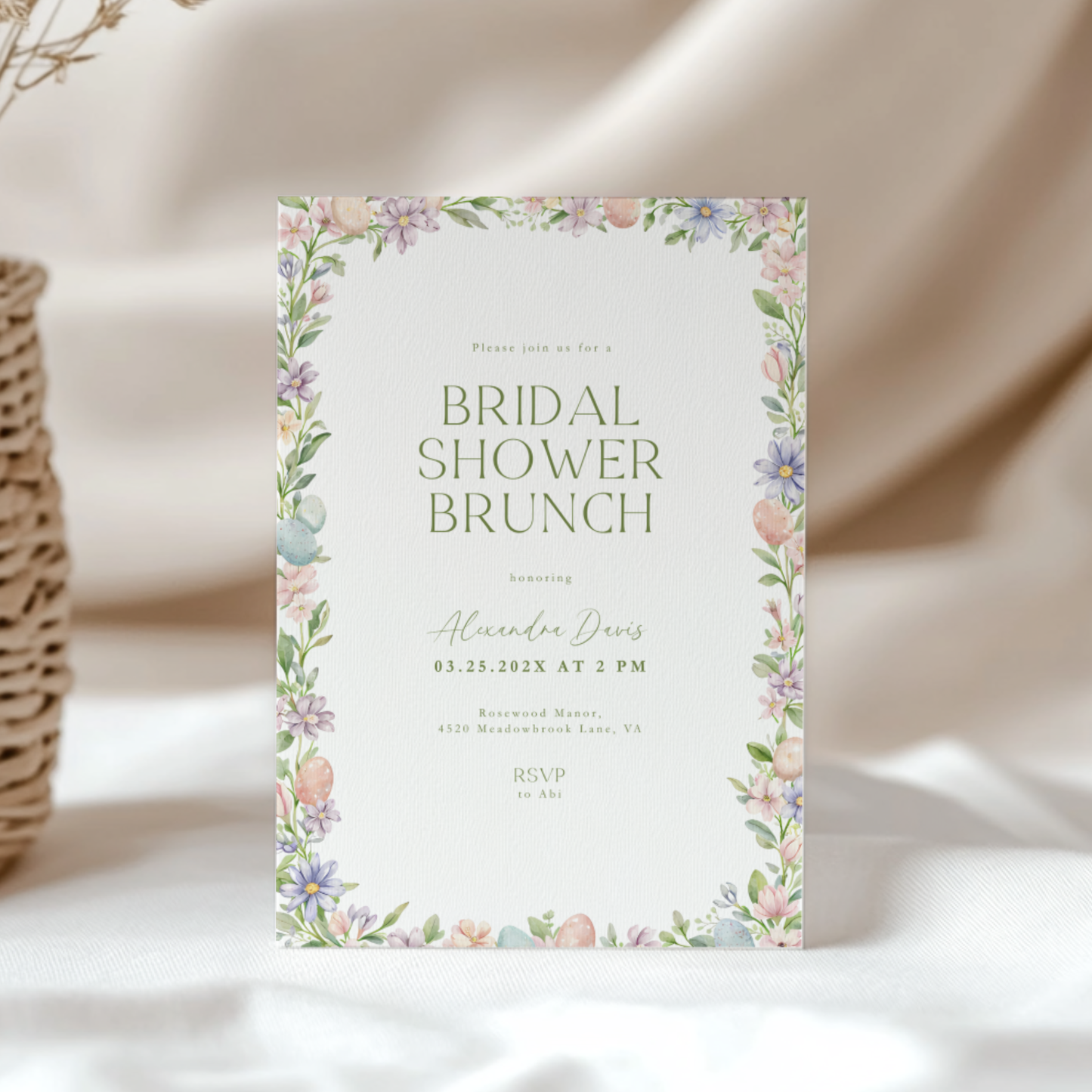 Easter Floral Spring Bridal Shower Brunch Invitation L106