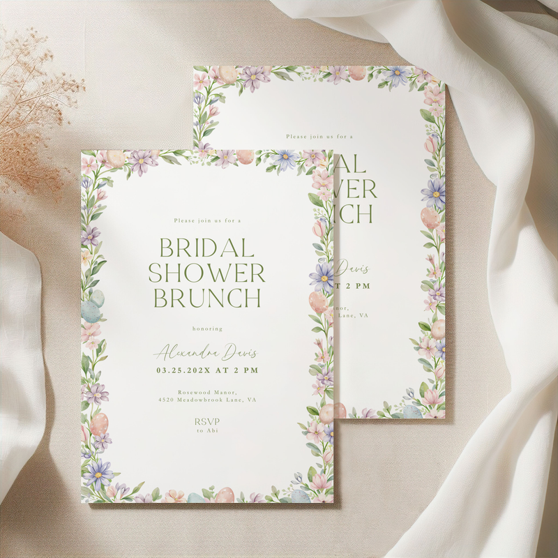 Easter Floral Spring Bridal Shower Brunch Invitation L106