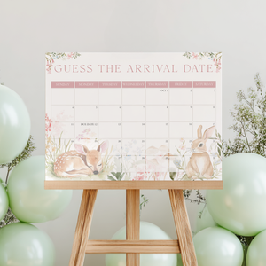 Floral Woodland Baby Shower Game Sign - Guess The Arrival Date BS188