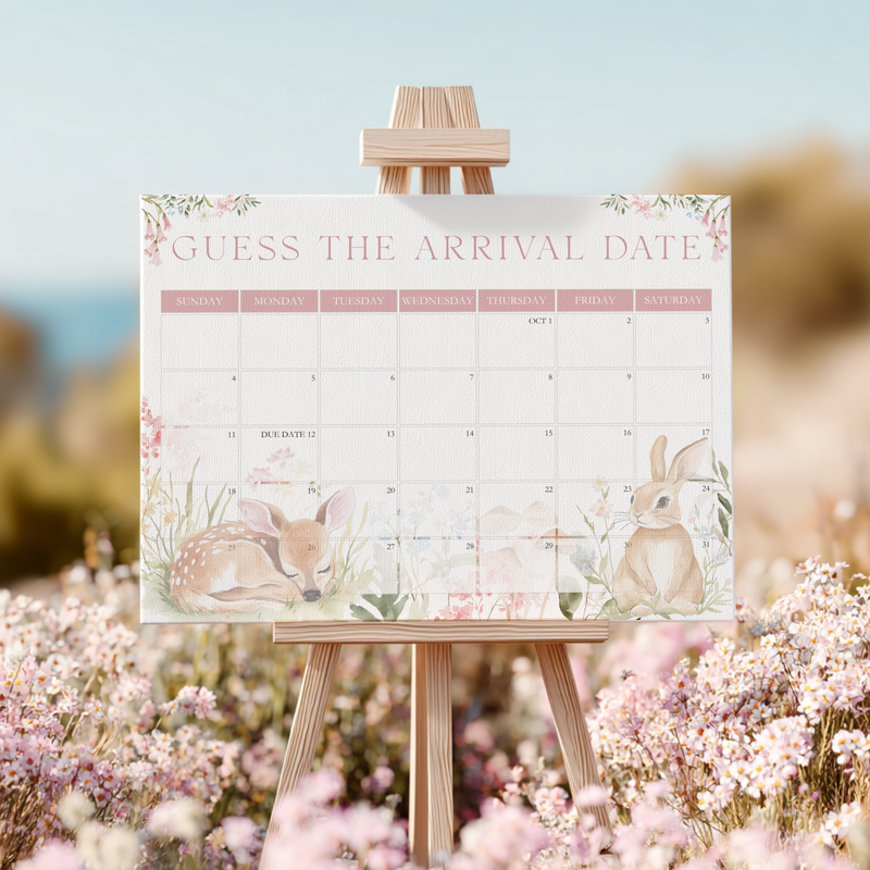 Floral Woodland Baby Shower Game Sign - Guess The Arrival Date BS188