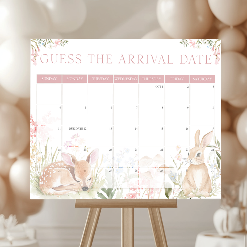 Floral Woodland Baby Shower Game Sign - Guess The Arrival Date BS188