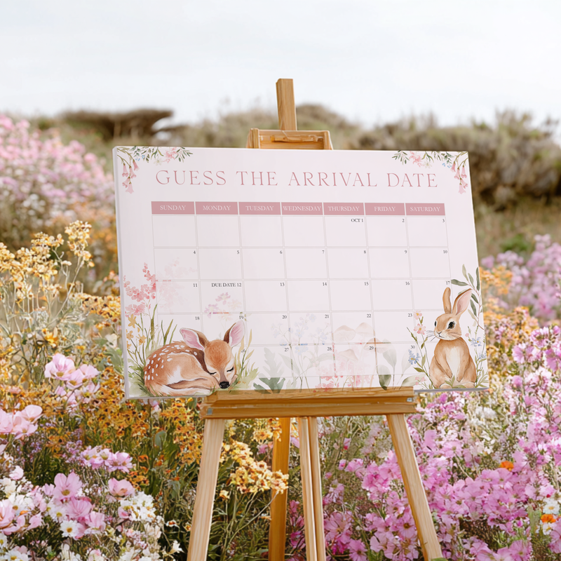 Floral Woodland Baby Shower Game Sign - Guess The Arrival Date BS188