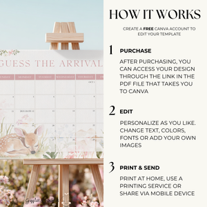 Floral Woodland Baby Shower Game Sign - Guess The Arrival Date BS188
