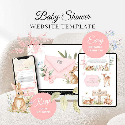 Floral Woodland Baby Shower Website Template - Editable RSVP Website BS188