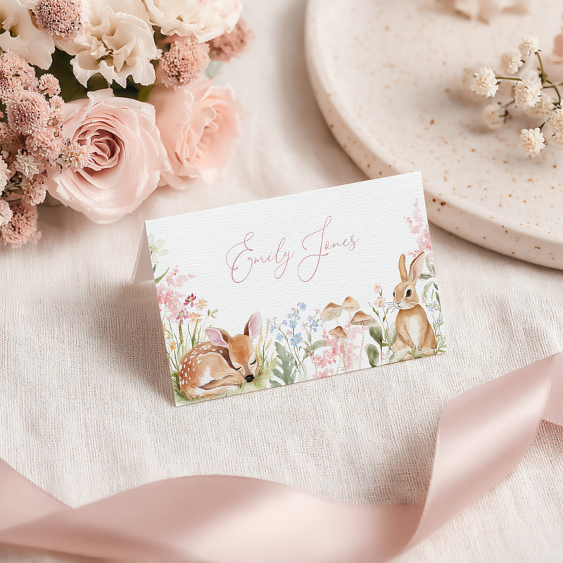 Floral Woodland Place Cards with Deer and Bunny BS188
