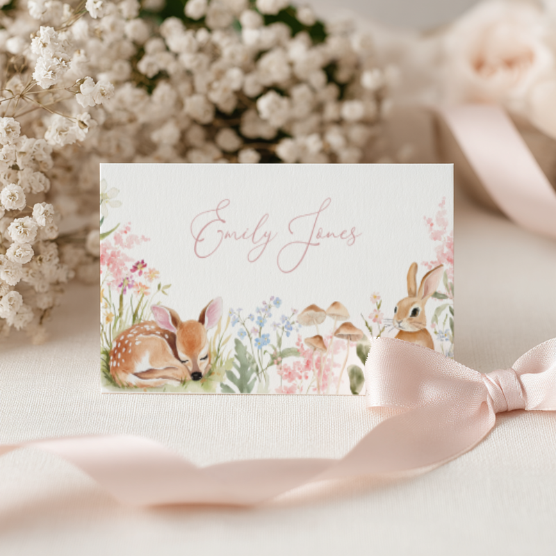 Floral Woodland Place Cards with Deer and Bunny BS188
