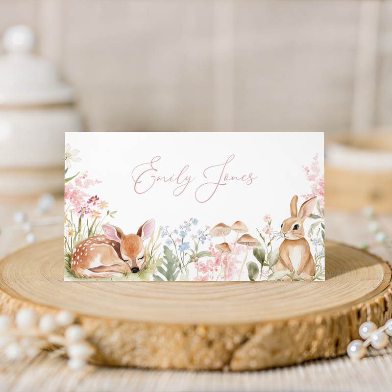 Floral Woodland Place Cards with Deer and Bunny BS188