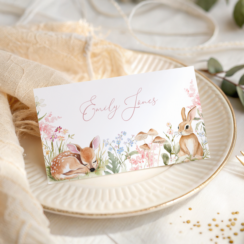 Floral Woodland Place Cards with Deer and Bunny BS188