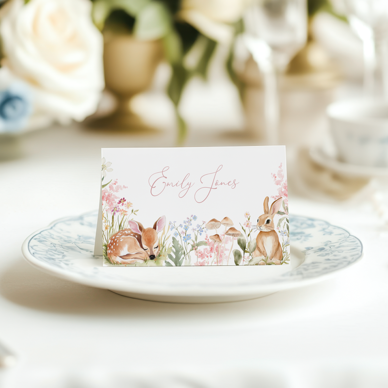 Floral Woodland Place Cards with Deer and Bunny BS188