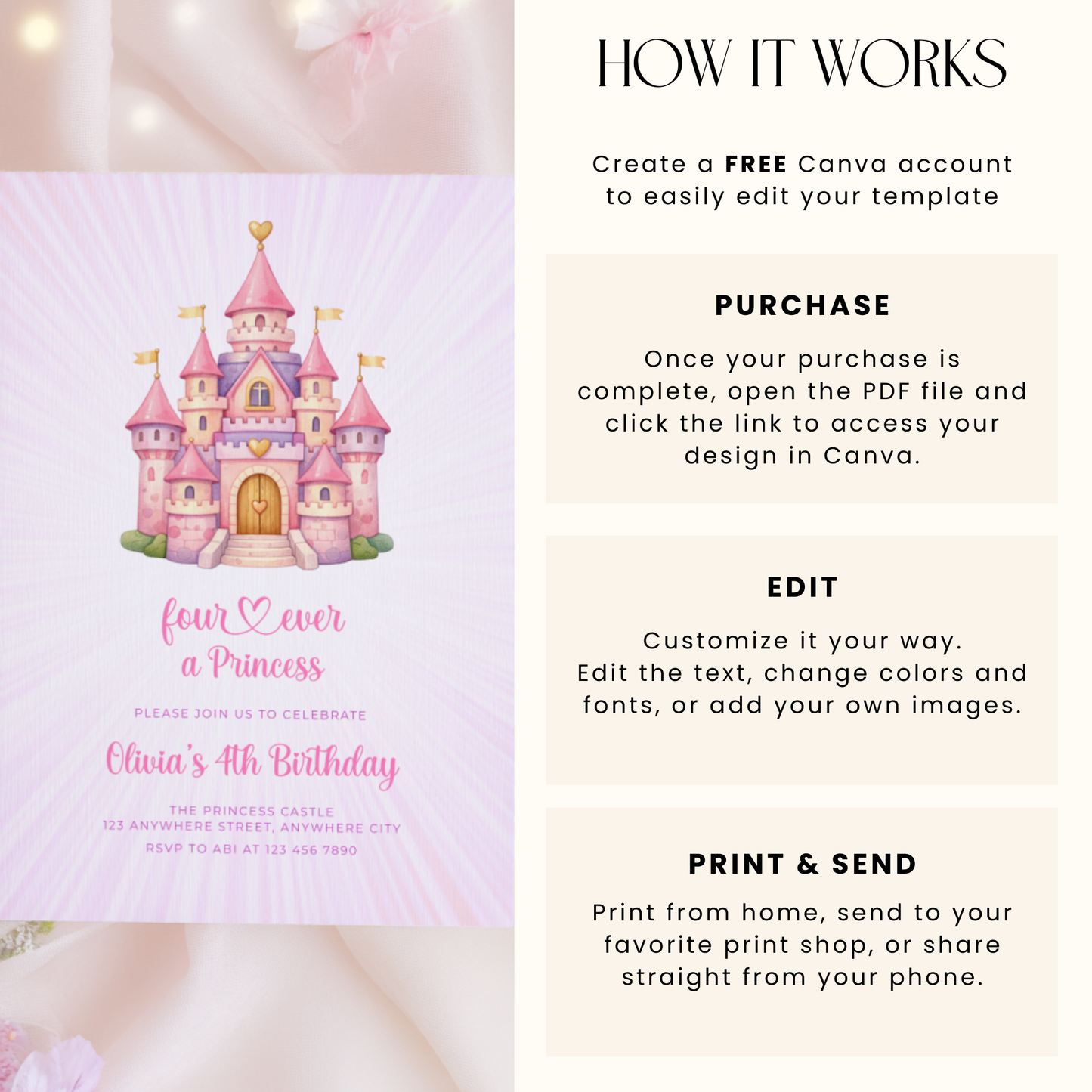 Four Ever a Princess 4th Birthday Invitation L117