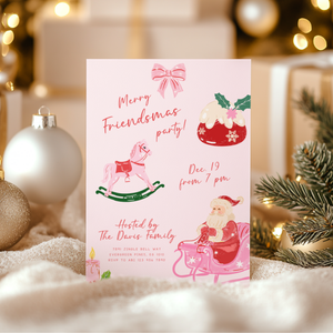 Pink Friendsmas Christmas Party Invitation Hand Drawn L50