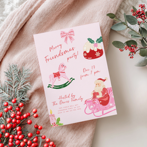 Pink Friendsmas Christmas Party Invitation Hand Drawn L50