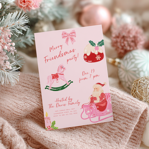 Pink Friendsmas Christmas Party Invitation Hand Drawn L50