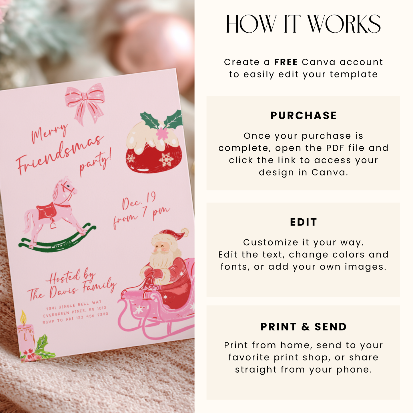 Pink Friendsmas Christmas Party Invitation Hand Drawn L50