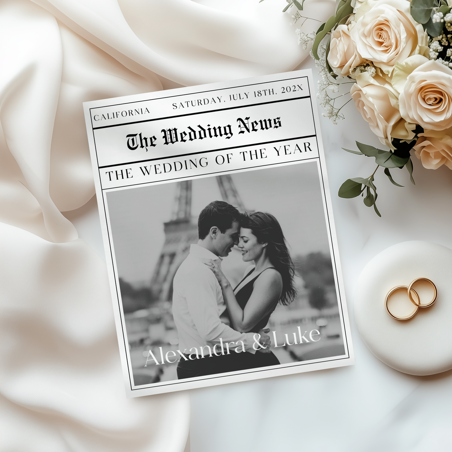 Editable Wedding Newspaper Template with Wedding Program Timeline L25