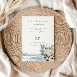 Baby Shower Invitation - Blue Ocean Beach Shell Palm Gender Neutral BS139
