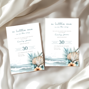 Baby Shower Invitation - Blue Ocean Beach Shell Palm Gender Neutral BS139