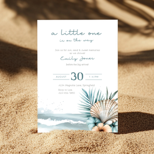 Baby Shower Invitation - Blue Ocean Beach Shell Palm Gender Neutral BS139