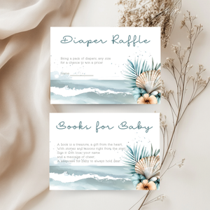 Baby Shower Invitation Bundle - Coastal Ocean Beach with Boho Shells and Palm BS139