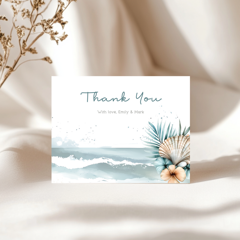 Baby Shower Invitation Bundle - Coastal Ocean Beach with Boho Shells and Palm BS139
