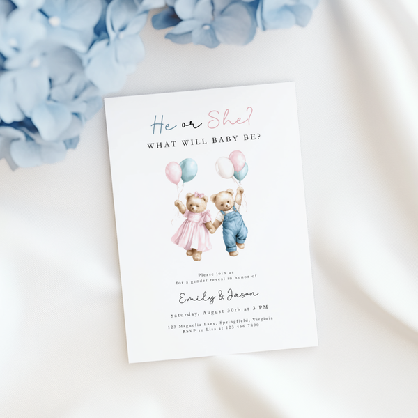 We Can Bearly Wait Gender Reveal Invitation BS280