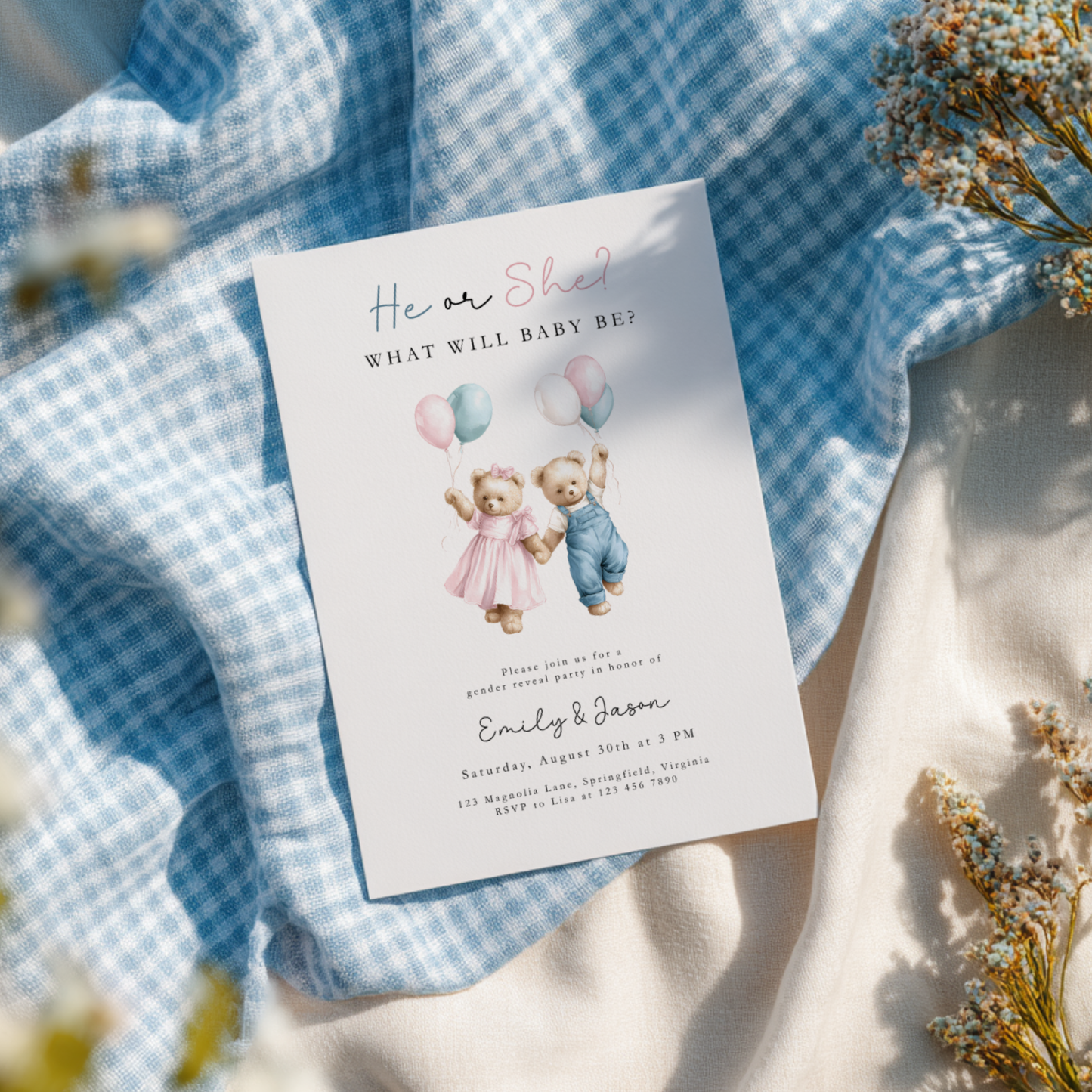 We Can Bearly Wait Gender Reveal Invitation BS280
