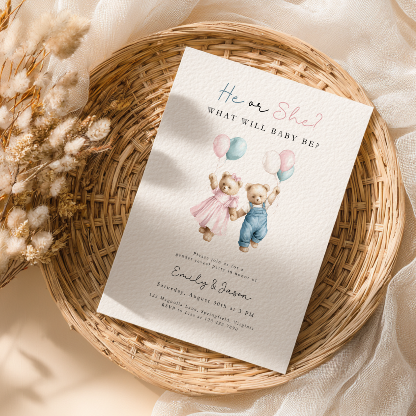 We Can Bearly Wait Gender Reveal Invitation BS280