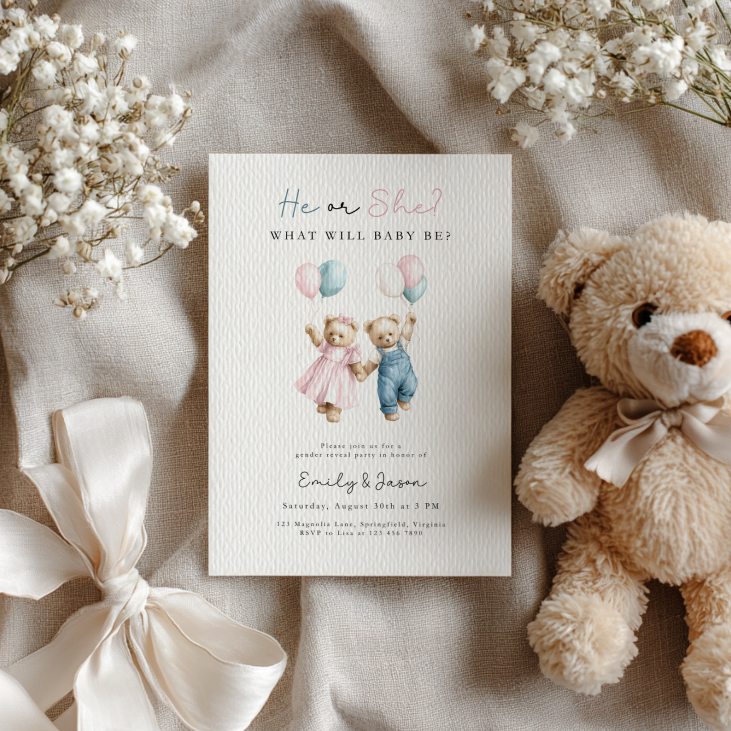 We Can Bearly Wait Gender Reveal Invitation BS280