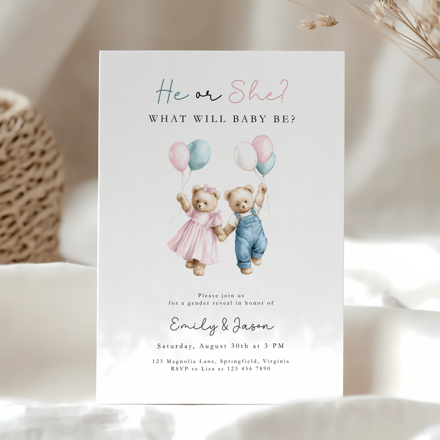 We Can Bearly Wait Gender Reveal Invitation BS280
