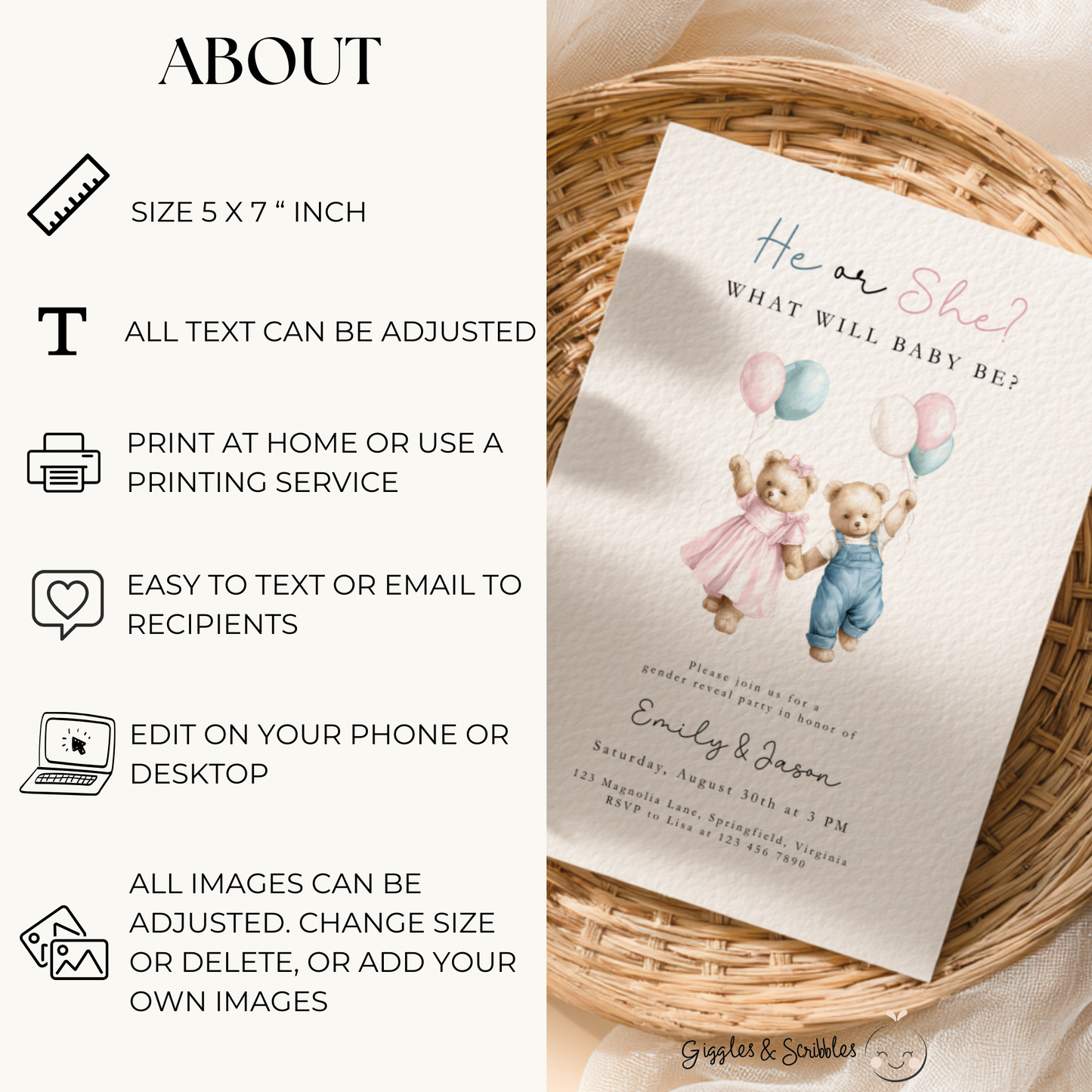 We Can Bearly Wait Gender Reveal Invitation BS280