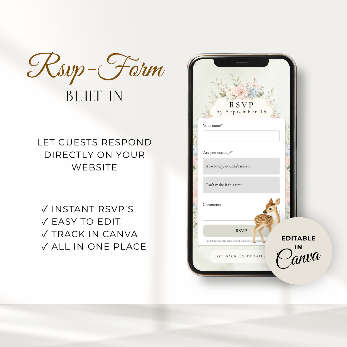 Deer Woodland Gender Reveal Website Invitation with RSVP BS261