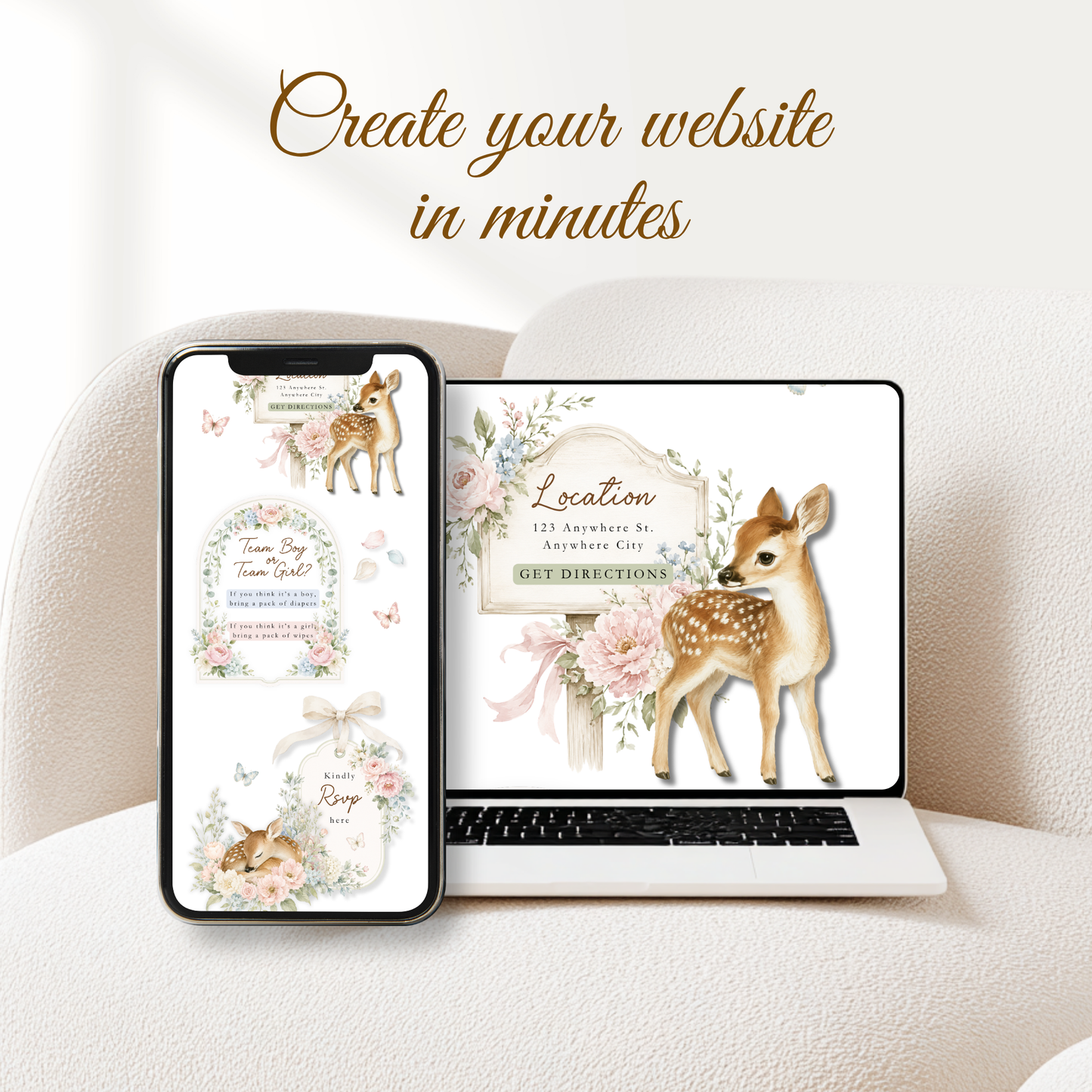 Deer Woodland Gender Reveal Website Invitation with RSVP BS261