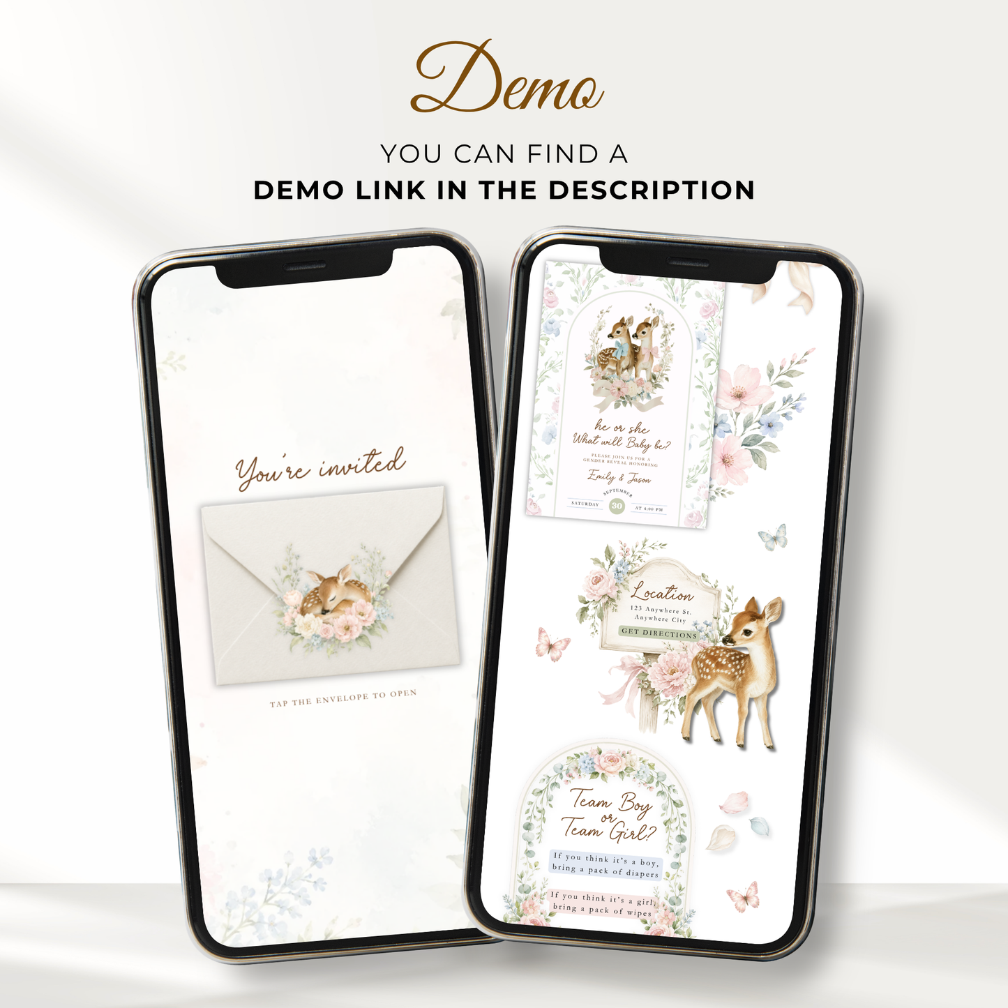 Deer Woodland Gender Reveal Website Invitation with RSVP BS261