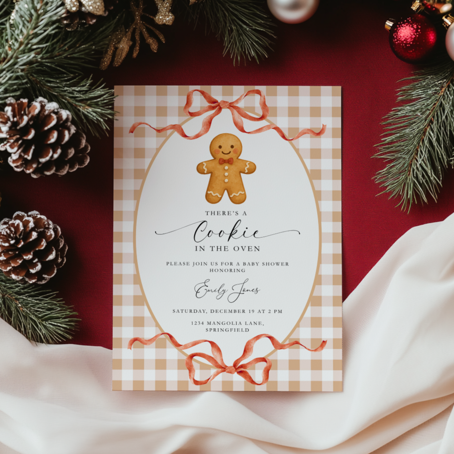Gingerbread Cookie Christmas Baby Shower Invitation BS267