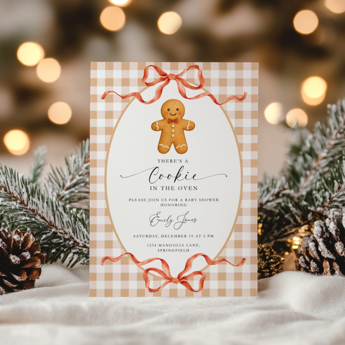 Gingerbread Cookie Christmas Baby Shower Invitation BS267