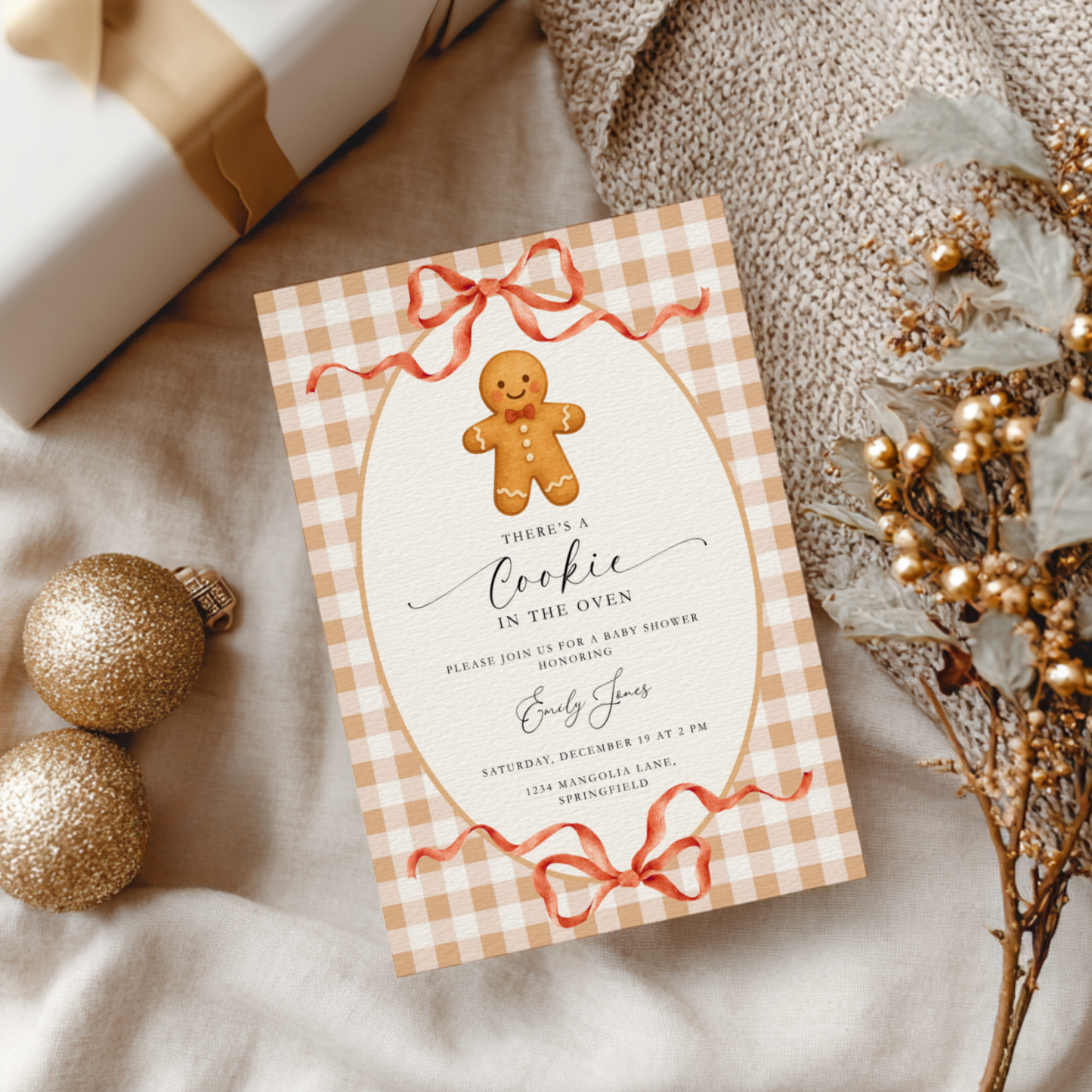Gingerbread Cookie Christmas Baby Shower Invitation BS267