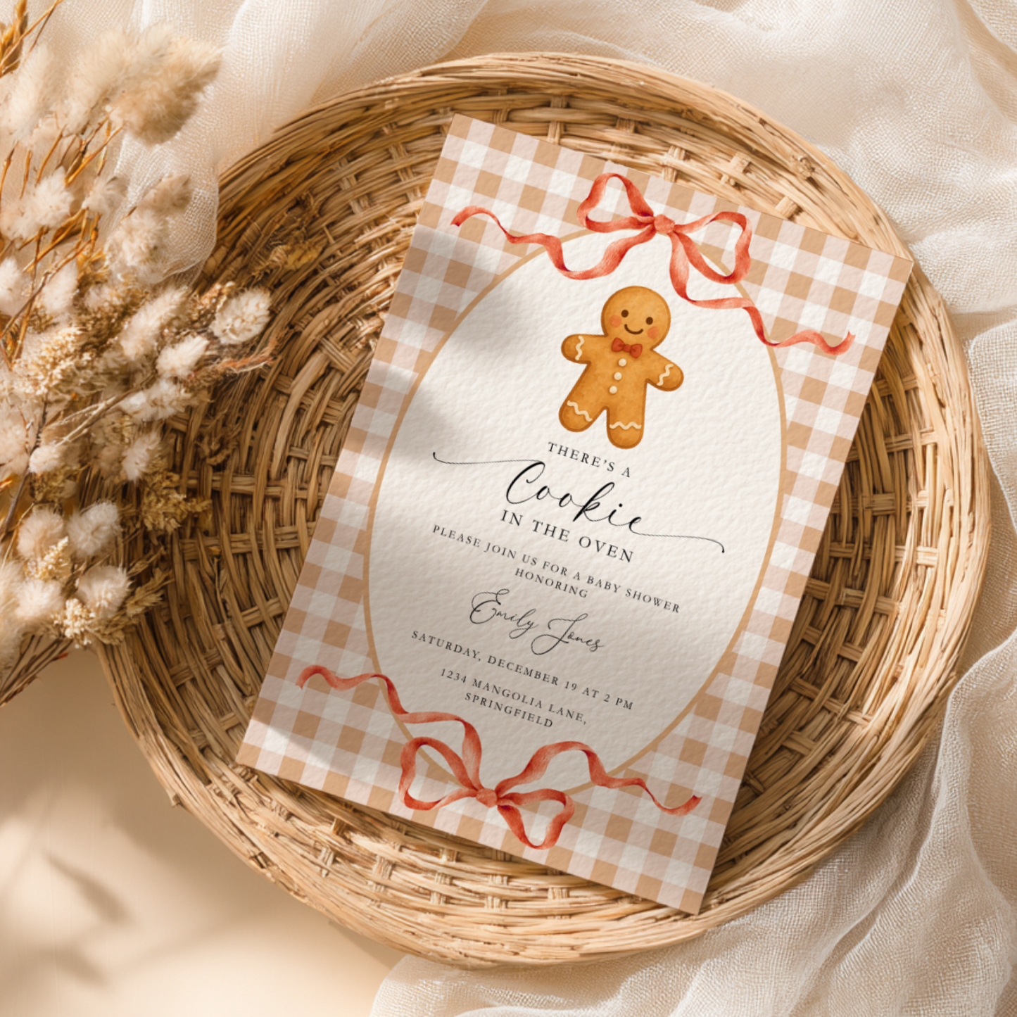 Gingerbread Cookie Christmas Baby Shower Invitation BS267