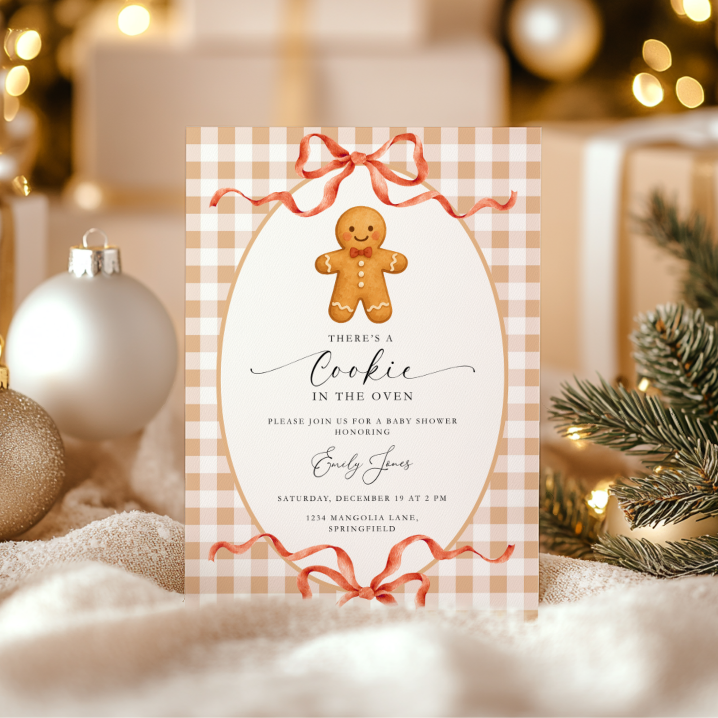 Gingerbread Cookie Christmas Baby Shower Invitation BS267