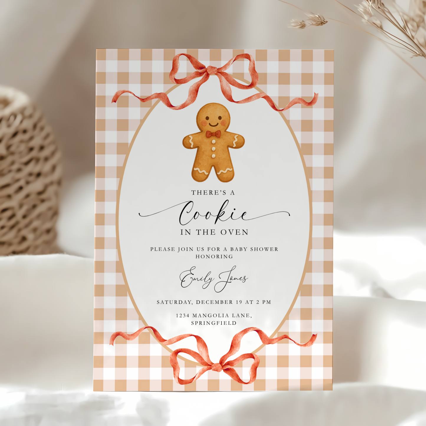 Gingerbread Cookie Christmas Baby Shower Invitation BS267