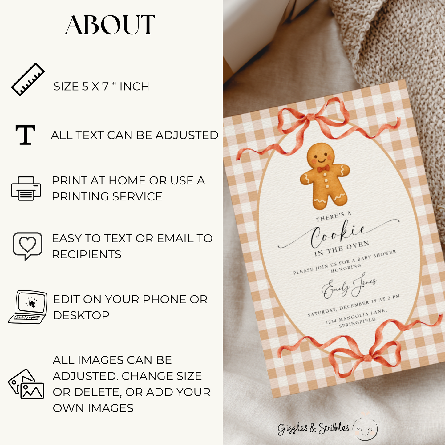 Gingerbread Cookie Christmas Baby Shower Invitation BS267