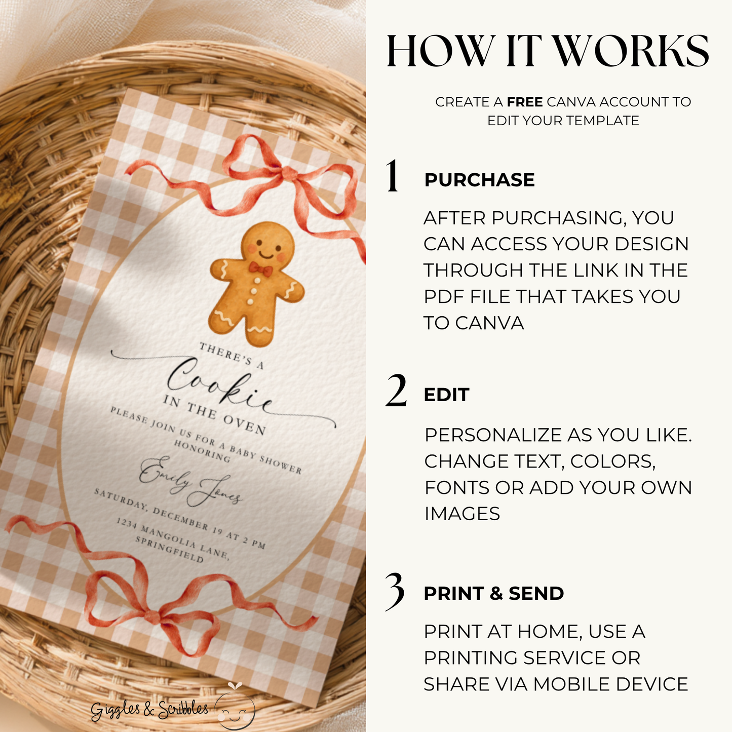 Gingerbread Cookie Christmas Baby Shower Invitation BS267