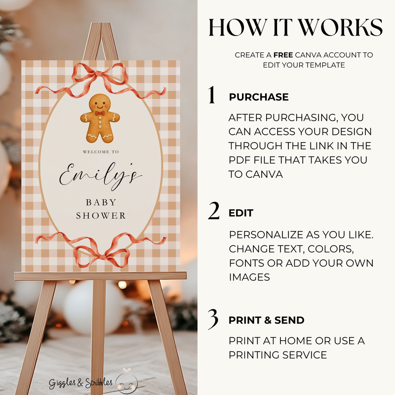 Christmas Gingerbread Cookie Baby Shower Welcome Sign BS267