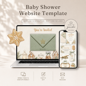Sage Green Gingerbread Baby Shower Website Invitation with RSVP BS330