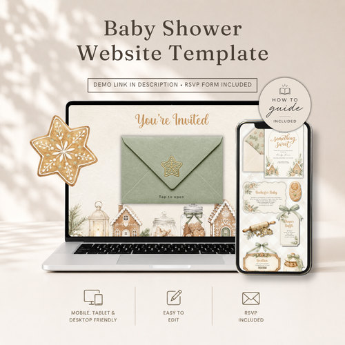 Sage Green Gingerbread Baby Shower Website Invitation with RSVP BS330