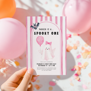 Girl Halloween First Birthday Invitation Spooky One L41