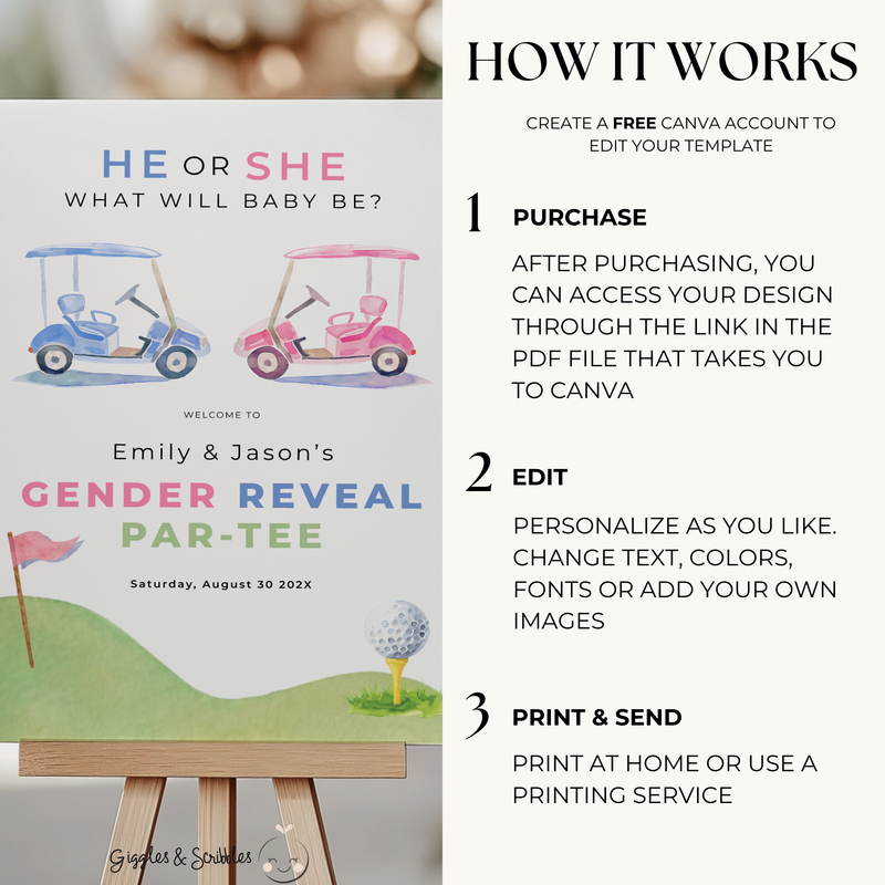 Golf Gender Reveal Par-Tee Welcome Sign BS282
