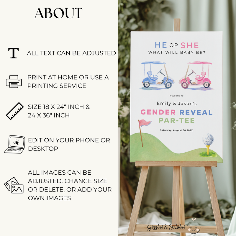 Golf Gender Reveal Par-Tee Welcome Sign BS282